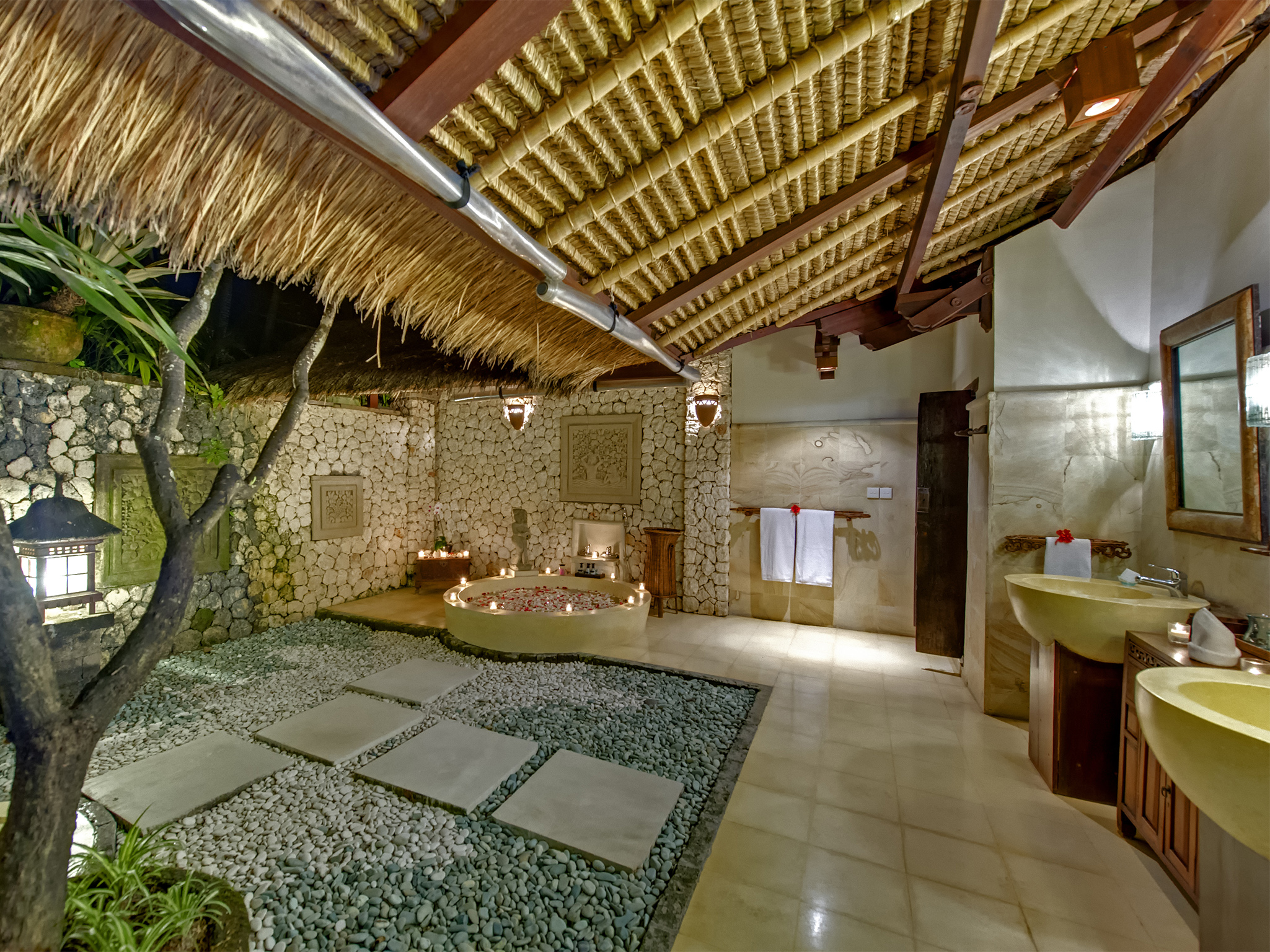 Villa Sungai Tinggi - Master bathroom at night - Sungai Tinggi Beach Villa, Canggu, Bali